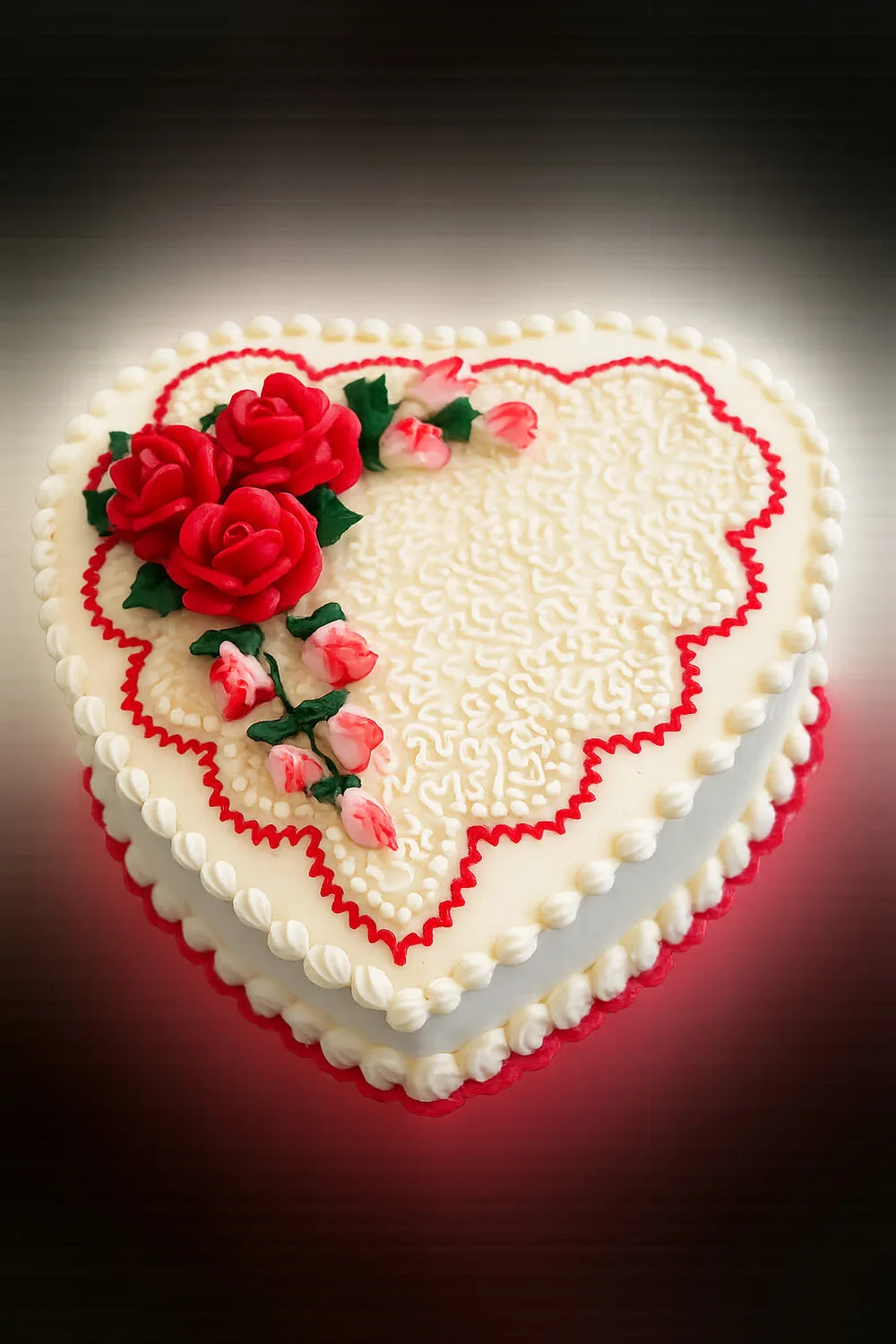 Red rose heart cake
