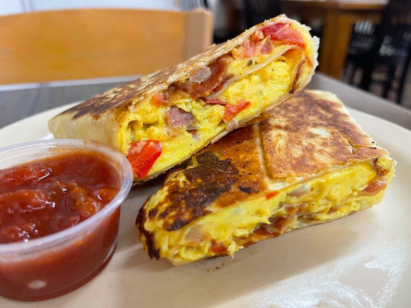 Breakfast burrito with salsa
