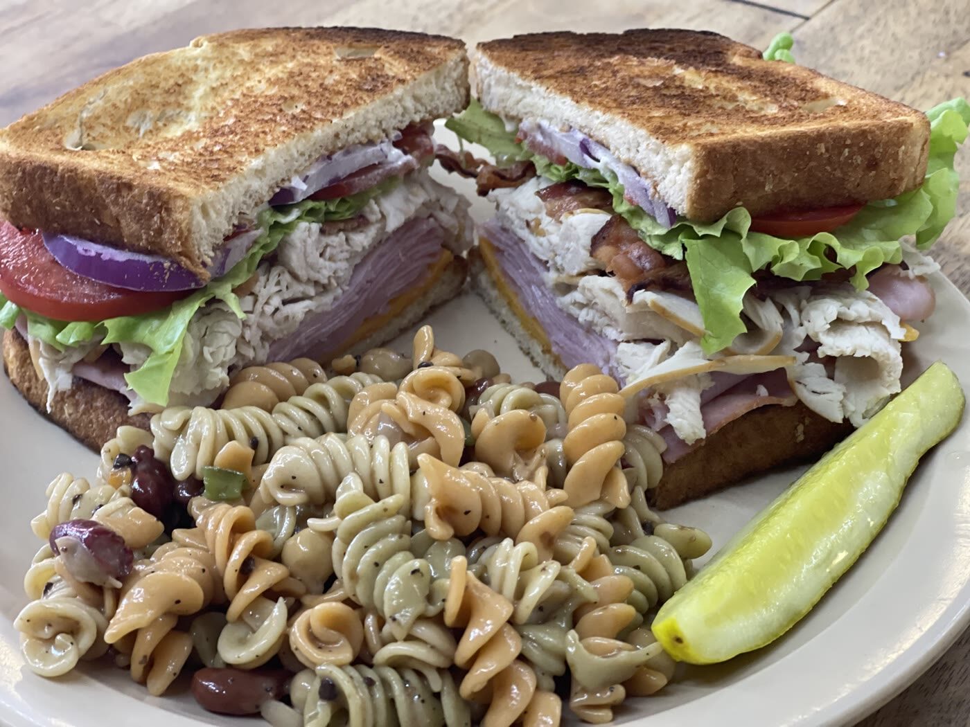 House-smoked Reuben with pasta salad